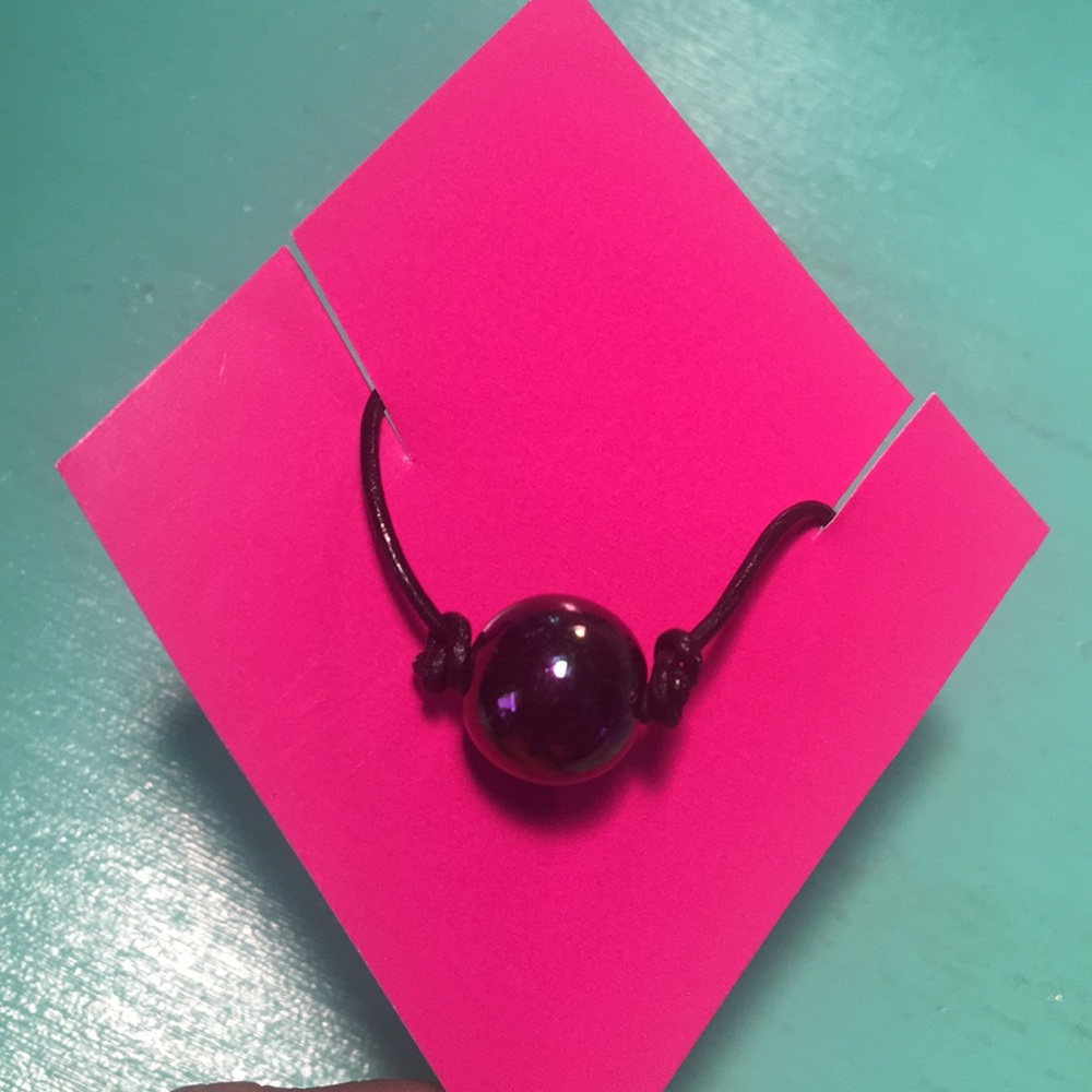 Black pearl bead leather choker